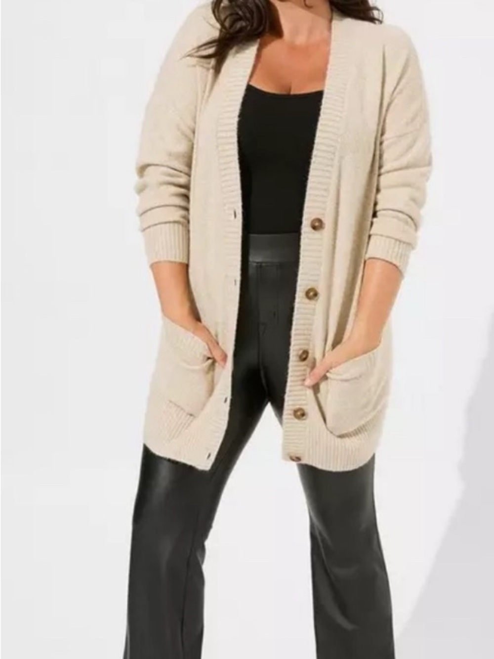 torrid Neutral Beige Button Front Chunky Cardigan